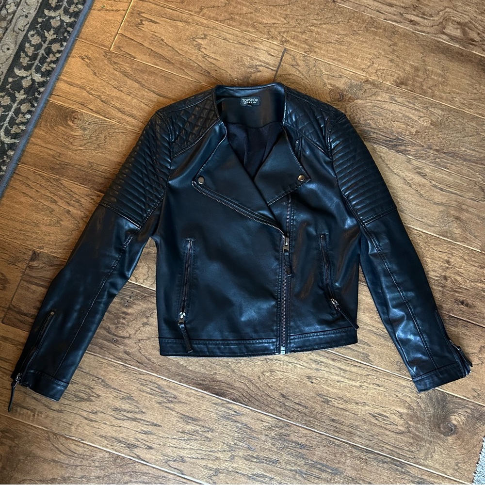Topshop Black Quilted Faux Leather Moto Jacket